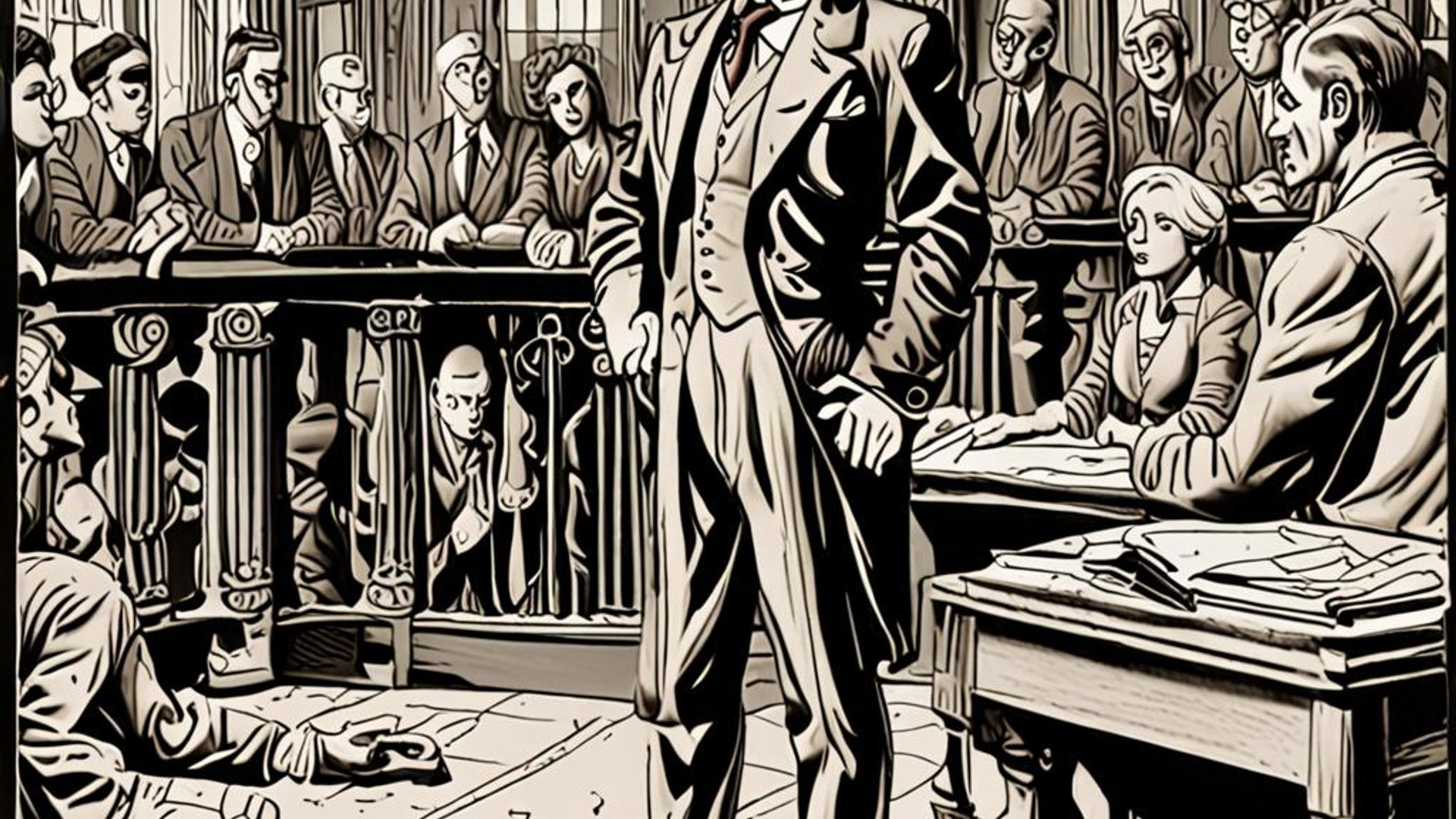 Historic Spanish colonial plaza with civil law documents and modern American legal books layered in the composition